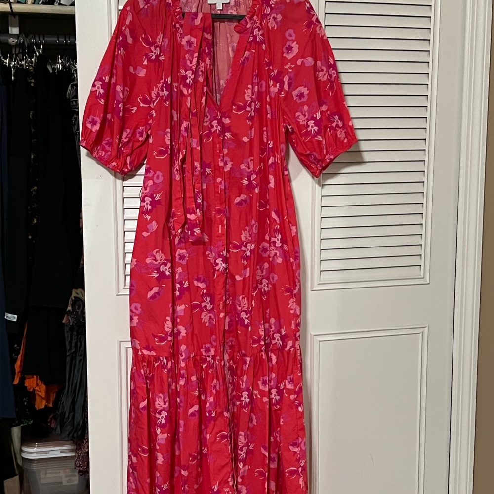 Sugarlips Vibrant Red Floral Long Sleeve Dress